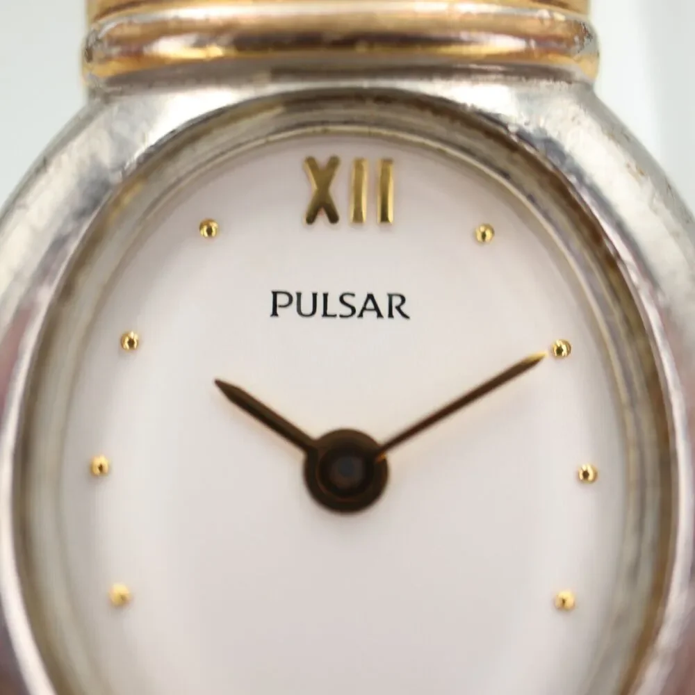 Vintage Pulsar Women Watch 19mm Oval Two Tone Stainless Steel Bracelet V700-X077